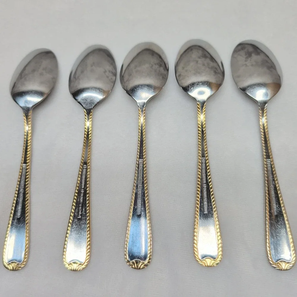 International Silver Stainless Gold Rope Border Teaspoons Set of 5 Replacement